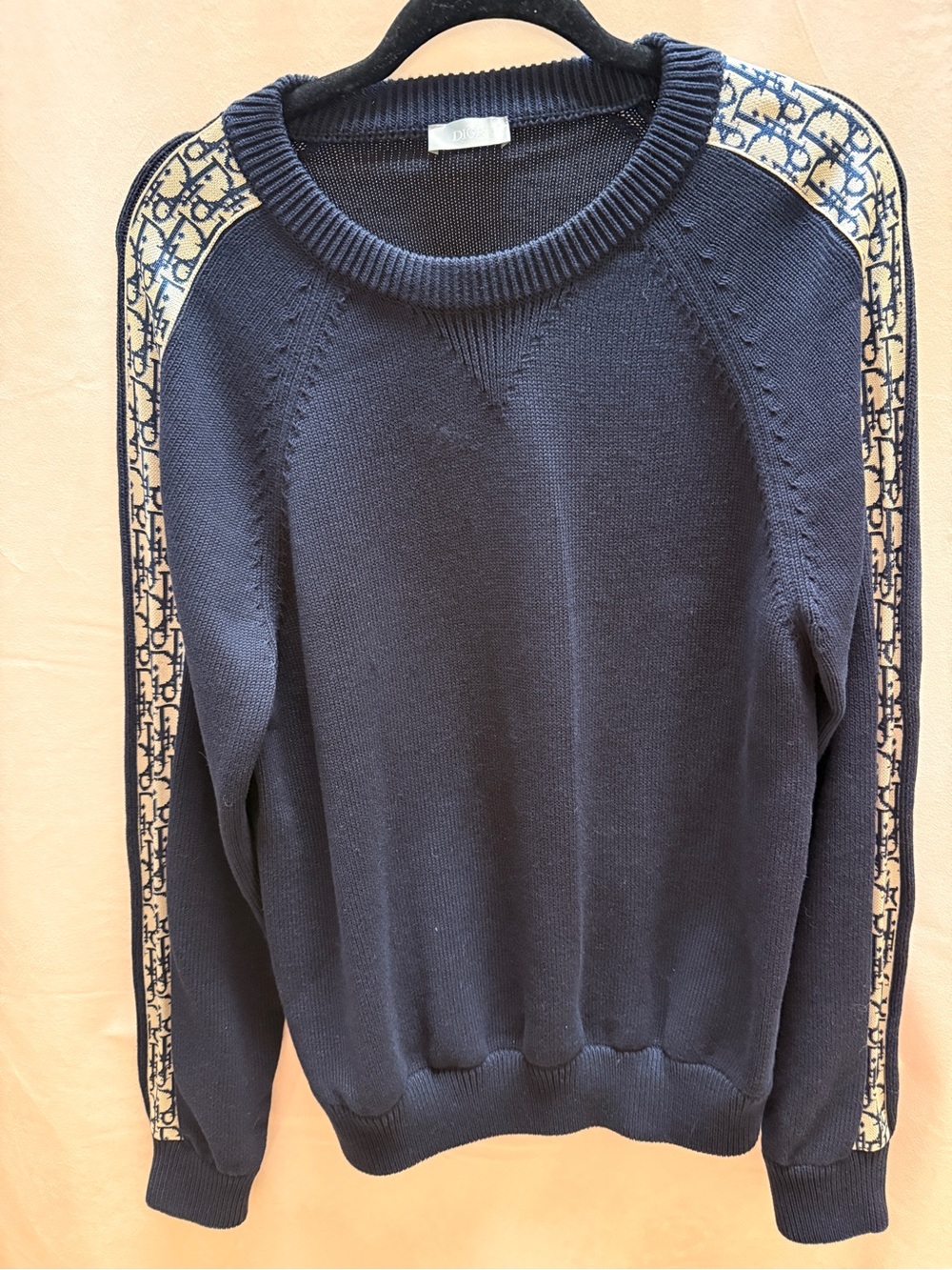 Dior Navy Crewneck with Cream Dior Oblique Sleeve Tape